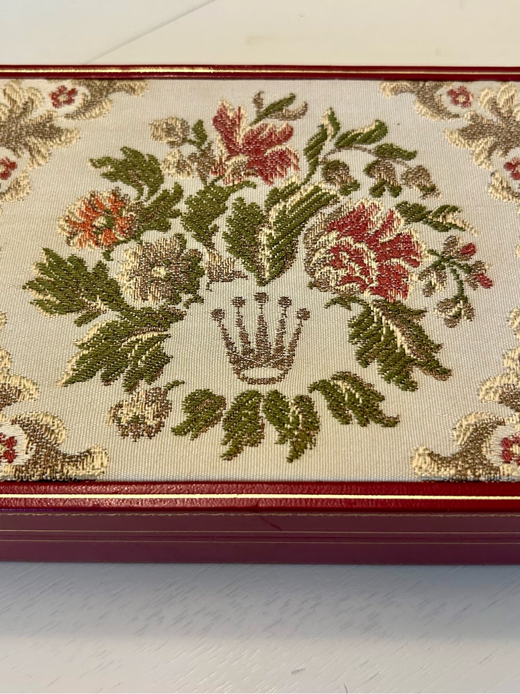 Rolex Cream And Red Branded Watch Box Interior